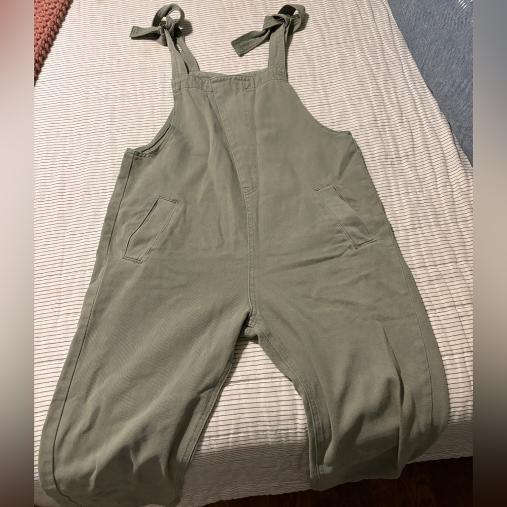 Olive green denim maternity overalls size small
